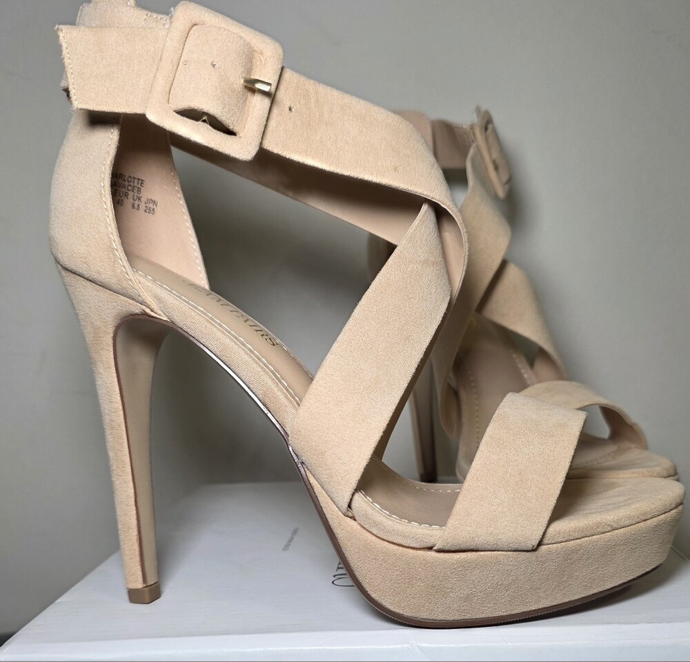 Dream Pairs Nude Cross-Strap Platform Stiletto Sandals